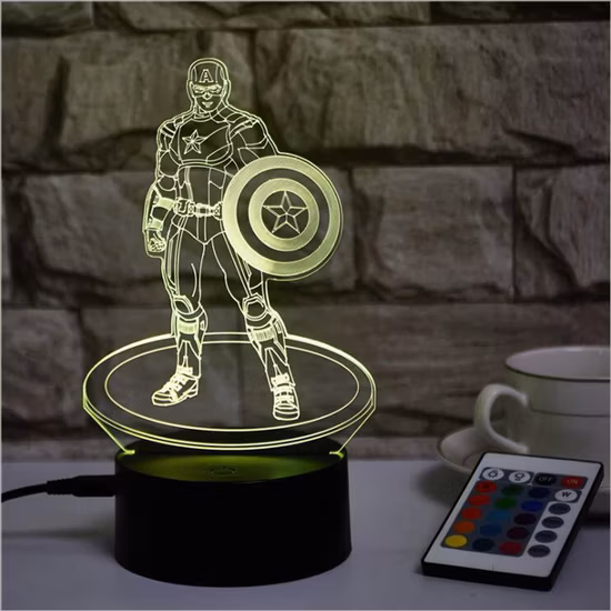 3D Illusion Captain America Lampe 3D LED Veilleuse Enfants Lampe De Bureau Chambre Décoration Gradateur Lampes Étude Lumière Lampe De Table Lampe De Bureau Lampe De Lecture Bl15676