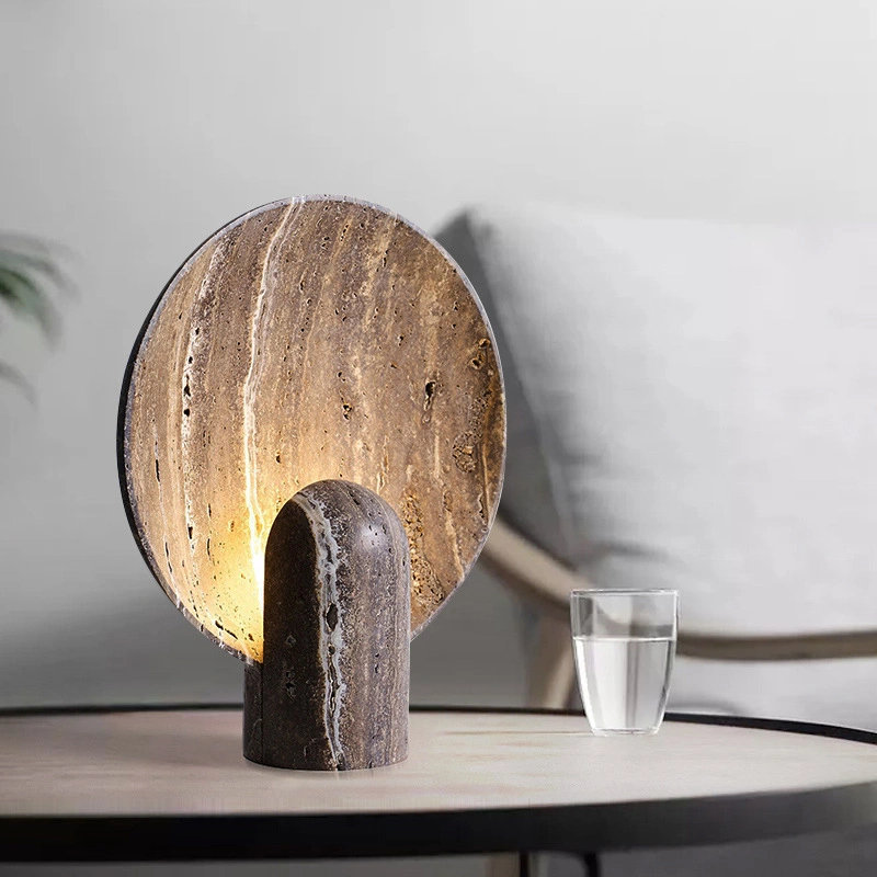 Moya Simple Marble Black Disc LED Table Lamp for Modern Living Room and Study Room