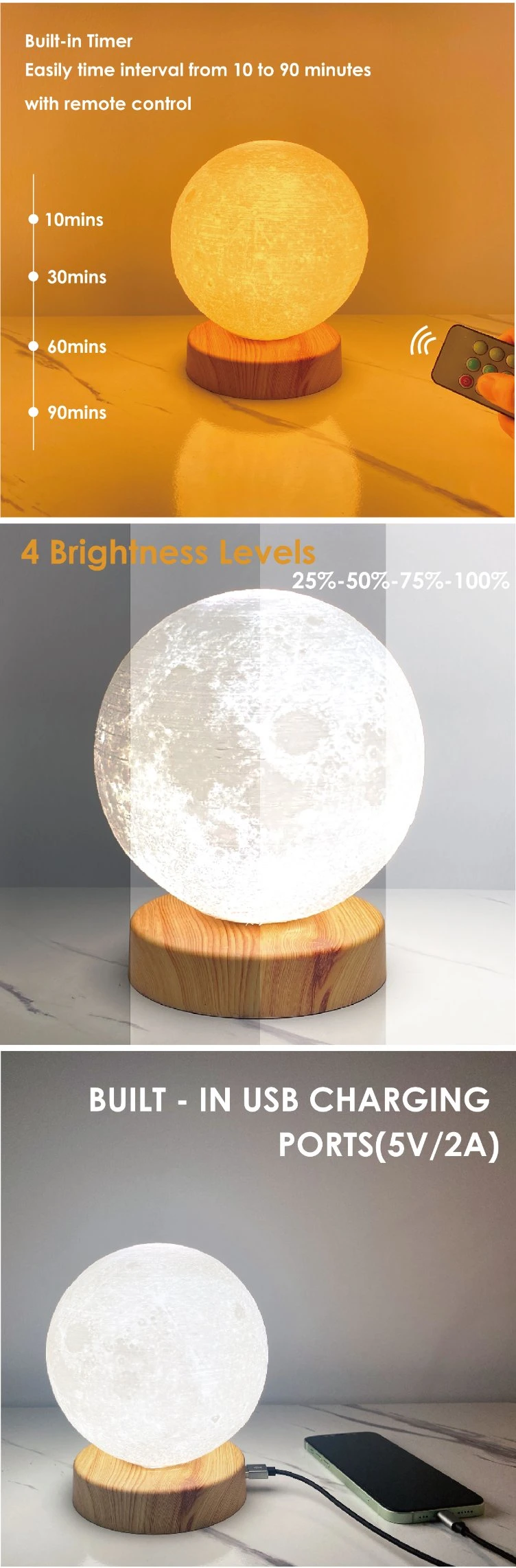 New 3D Moon Lamp Dining Room Living Room Bedroom Support USB Charging Dimmable Table Lamp