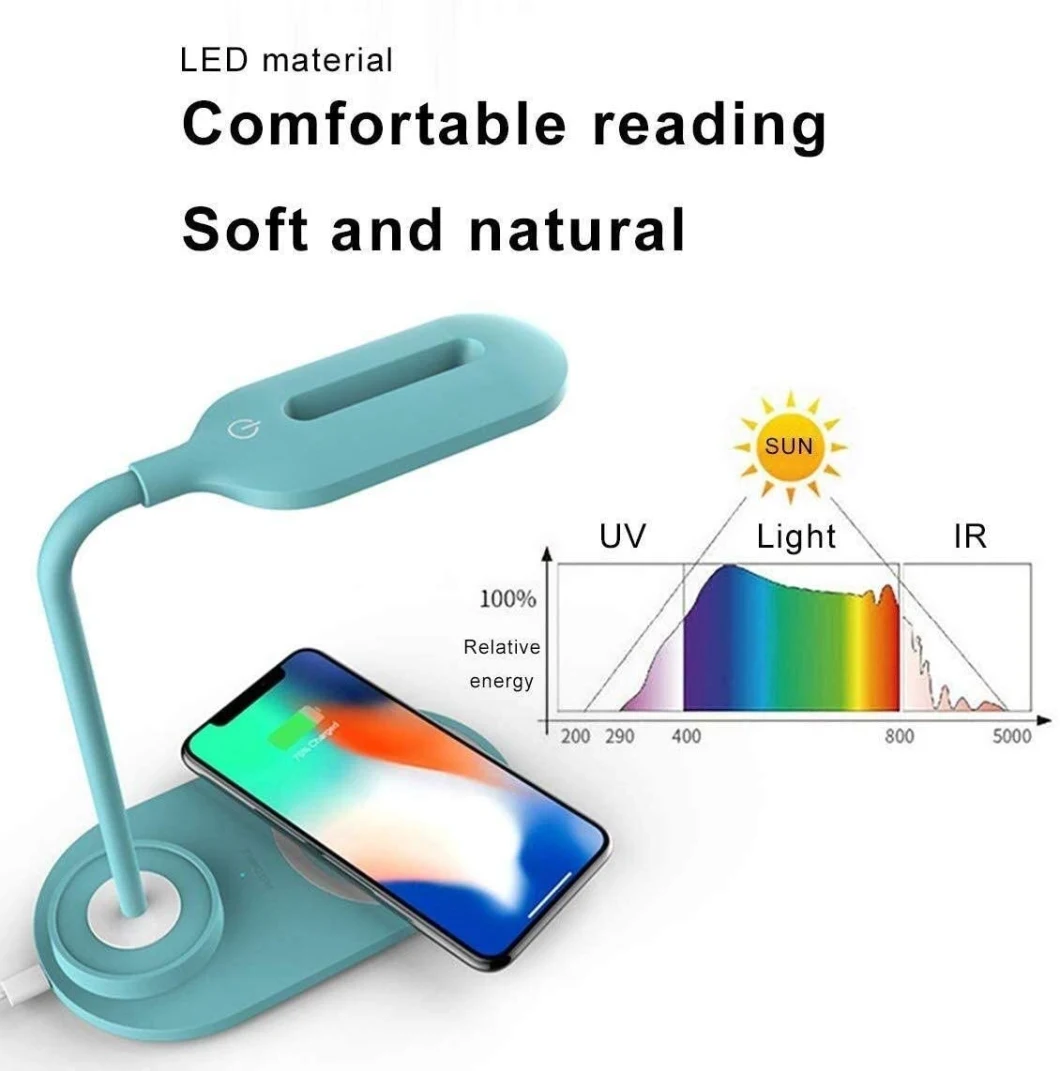 360 Degree Rotation Wireless Charger 10W LED Dimmable Adjustable Table Book Light 3 Level Dimmer Touch Folding Bedside Desk Lamp