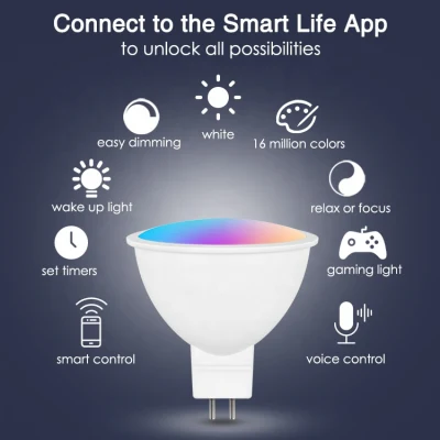 Gu5.3 ampoule LED MR16 WiFi Alexa Google Home Assistant Ifttt Tuya Smart Life APP télécommande RGB lumière LED gradateur lampe